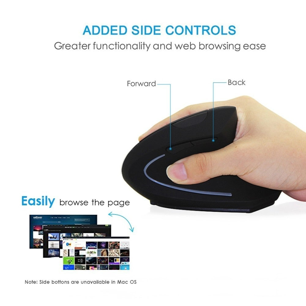 Wireless Mouse Ergonomic Optical 2.4G 800/1200/1600DPI Colorful Light Wrist Healing Vertical Mouse - V.I.P Digital Presence