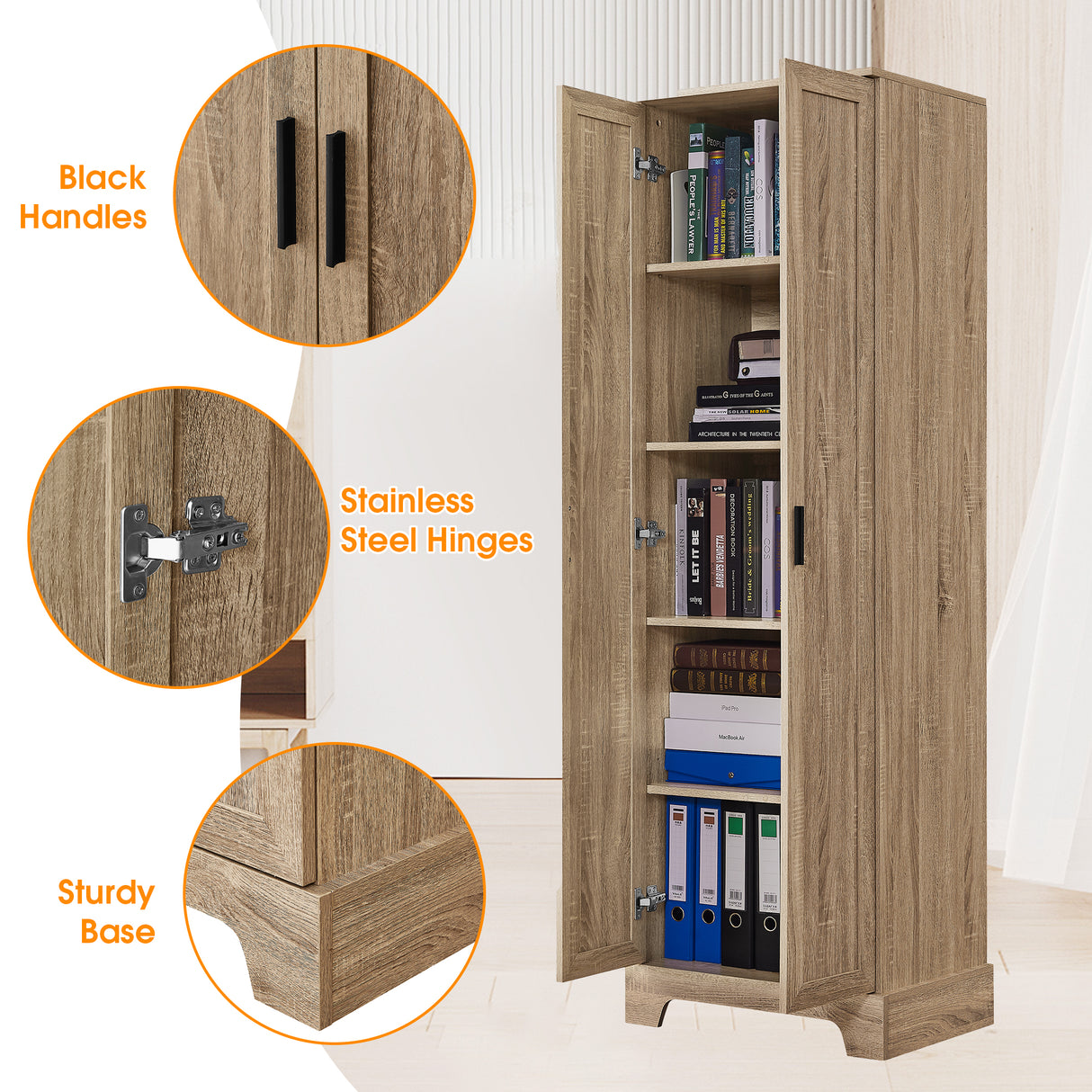 Storage Cabinet with Two Doors for Bathroom, Office, Adjustable Shelf, MDF Board, Brown - V.I.P Digital Presence