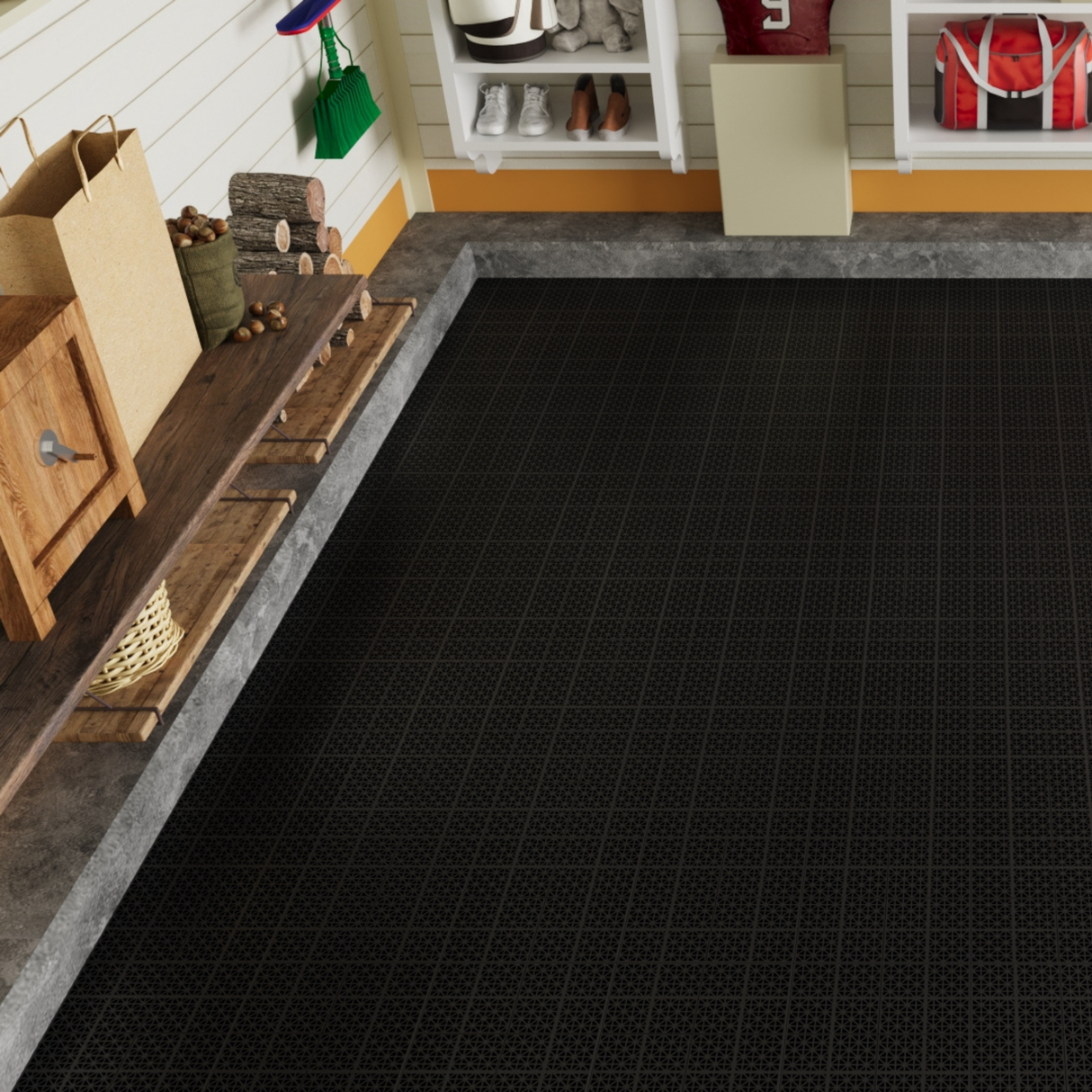 12 x 12 inch black interlocking deck tiles, plastic waterproof, weighing up to 6613 pounds, with a rose pattern pack of 12 - V.I.P Digital Presence