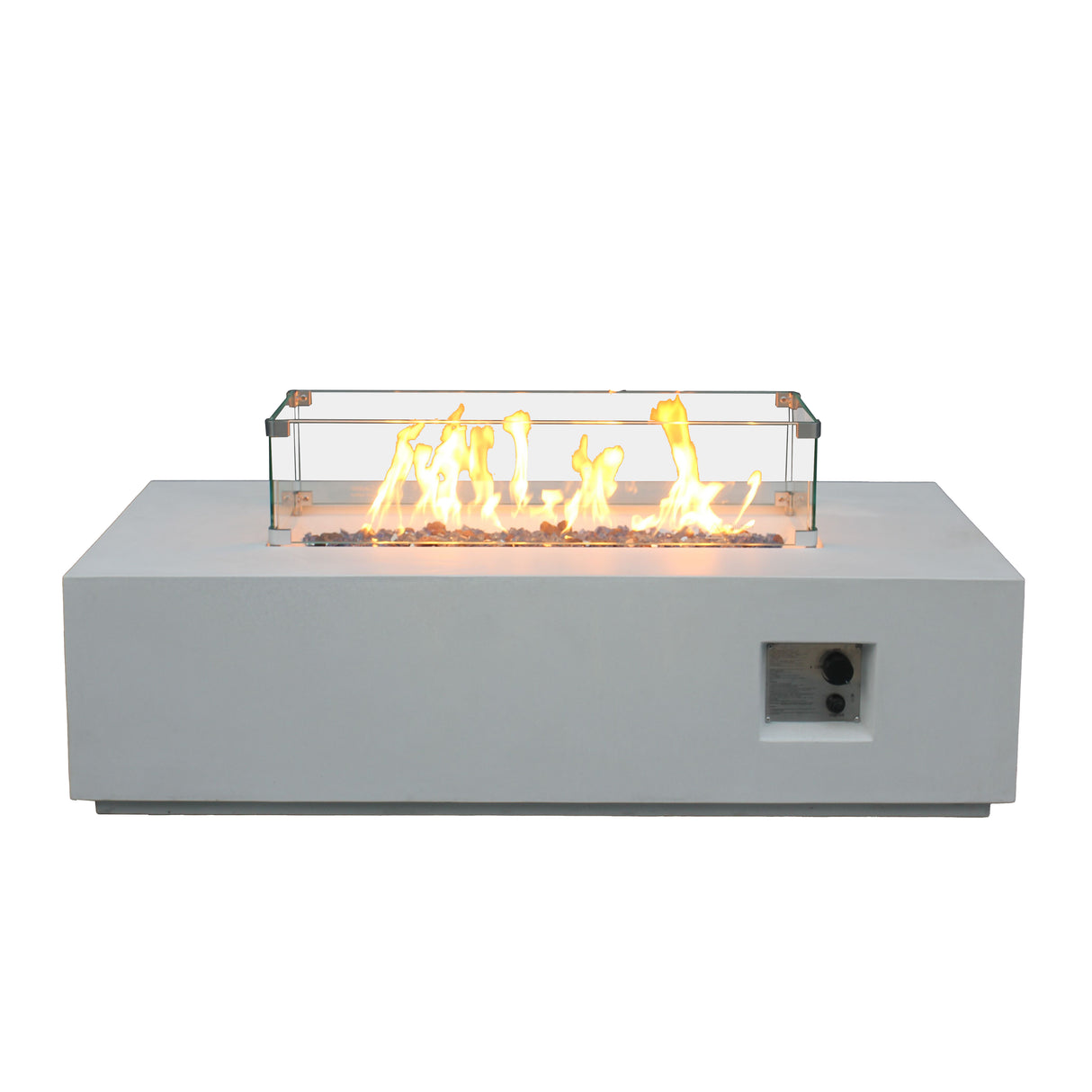 52 Inch Outdoor Concrete Propane gas rectangle Fire Pit table in Antique white color - V.I.P Digital Presence