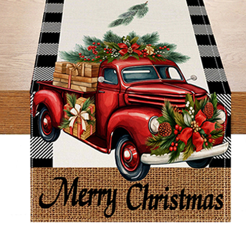 Red car printed table flag Christmas red black checkered linen living room decoration tablecloth - V.I.P Digital Presence
