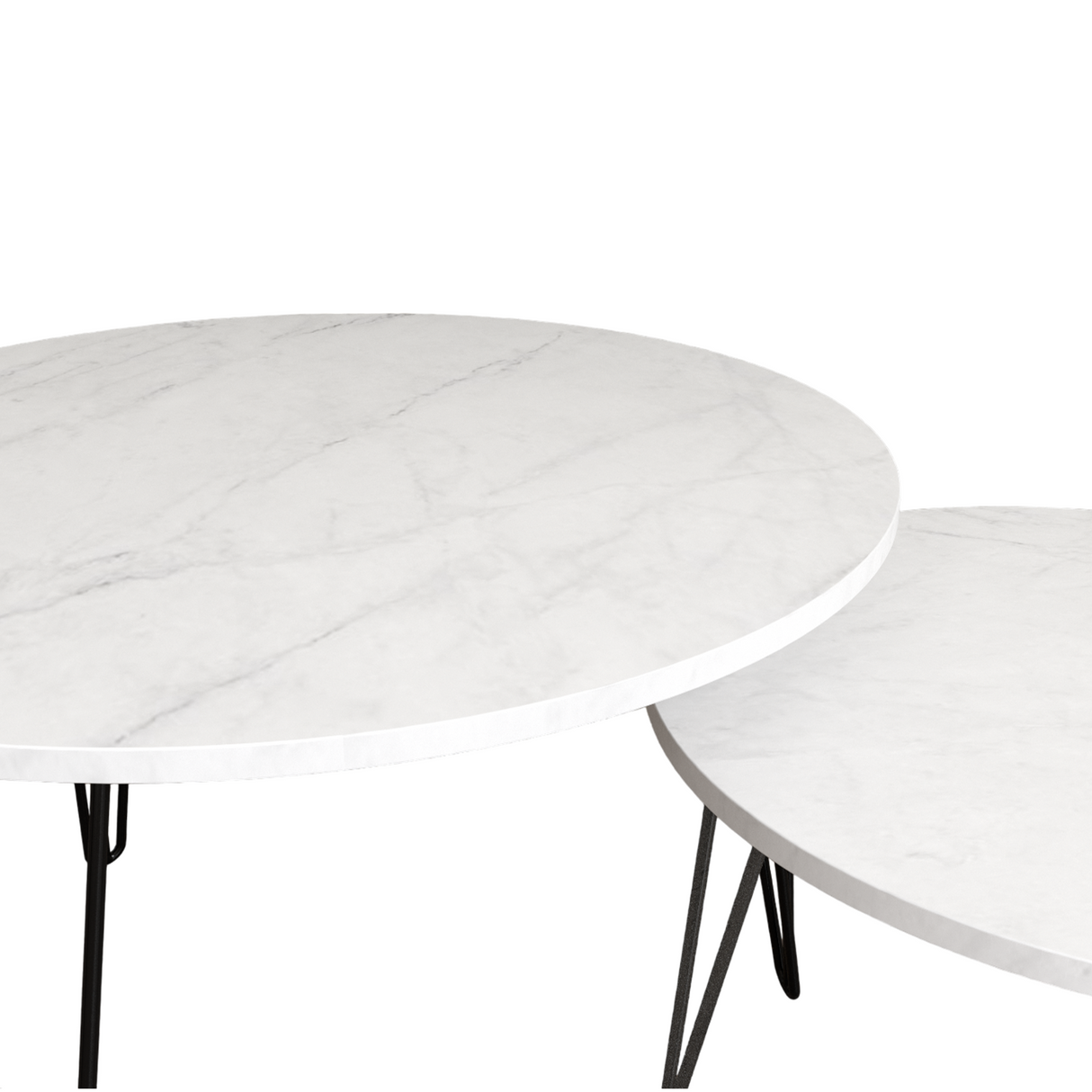 27.56'' Round Nesting Coffee Table Set of 2, Circular Nesting End Table Set Sturdy Metal Base for Living Room, bedroom, White - V.I.P Digital Presence
