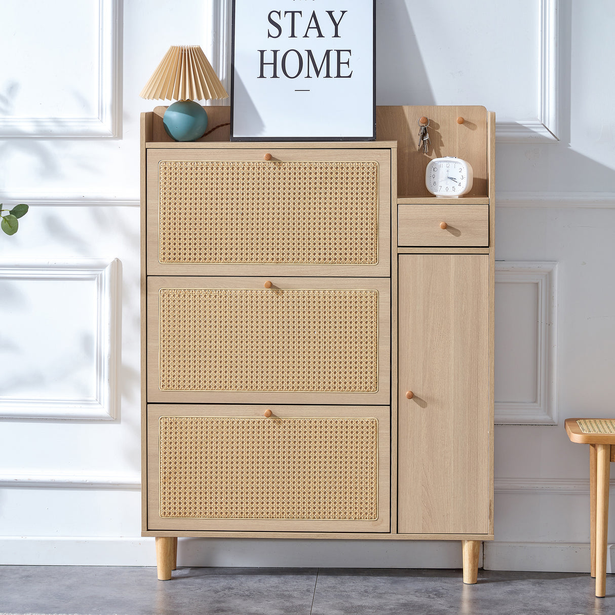 Modern minimalist storage cabinet MDF bed top cabinet Japanese rattan shoe cabinet, small home furniture - V.I.P Digital Presence