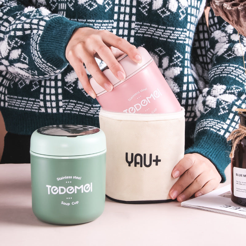 Japanese style simple sealed 304 stainless steel insulated breakfast cup with lid and spoon - V.I.P Digital Presence