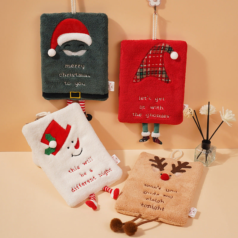 New Christmas hand towel can be hung with thick coral fleece towel, kitchen absorbent quick drying cloth, cartoon hand towel - V.I.P Digital Presence