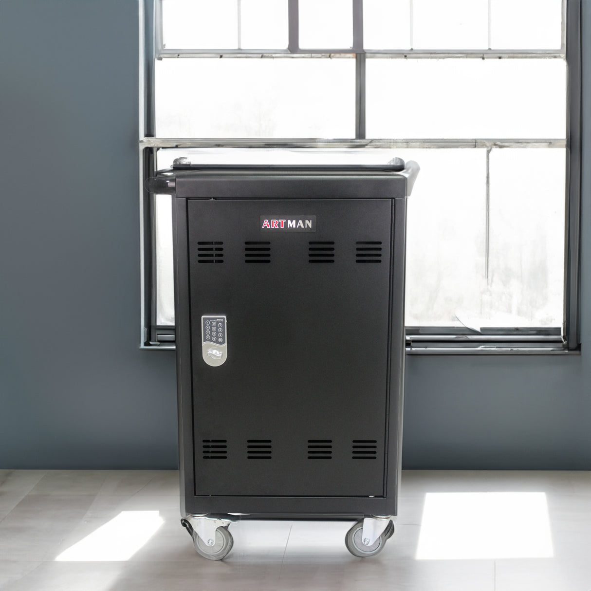 Mobile Charging Cart and Cabinet for Tablets Laptops 30-Device With Combination Lock--Black - V.I.P Digital Presence