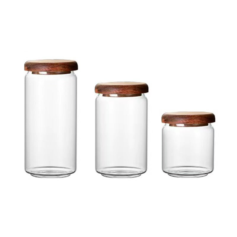 Glass sealed jar wooden lid kitchen universal storage jar coffee and flower tea display storage jar - V.I.P Digital Presence