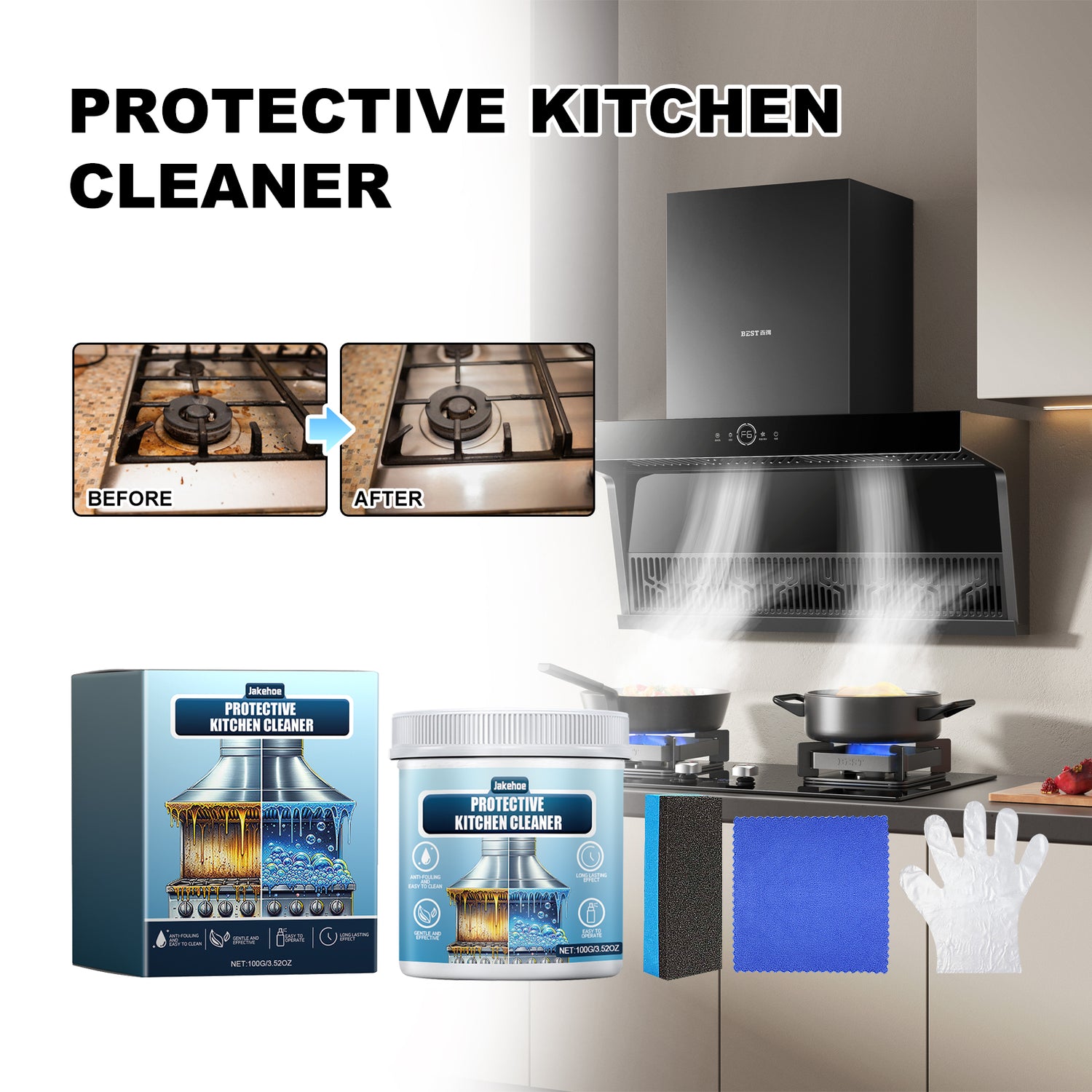 JAKEHOE Protective Kitchen Cleaner, Multi-Purpose Kitchen Stove Hood Heavy Oil Cleaning Dirt - V.I.P Digital Presence