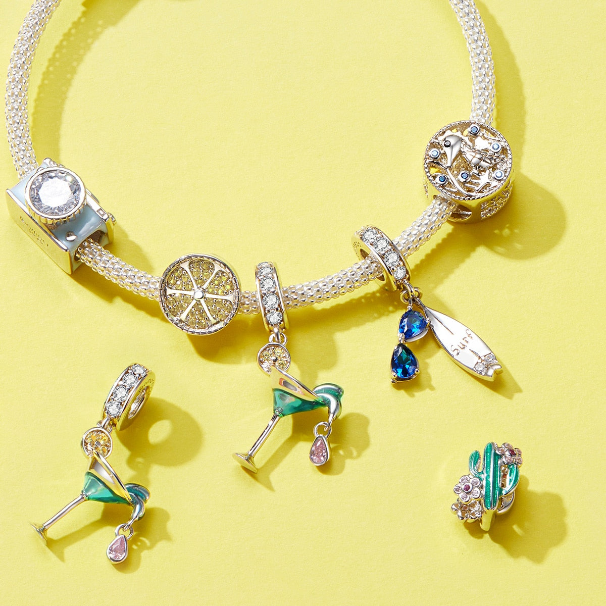 bamoer 2020 Summer Series Surfing with Sunglass Pendant Charm for Bracelet 925 Sterling Silver DIY Jewelry Accessories BSC263 - V.I.P Digital Presence