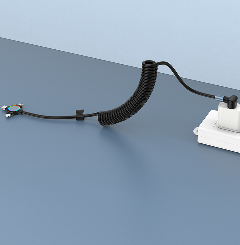 Three in one spring data cable suitable for Huawei Apple 15 Android Carplay streaming light car retractable fast charging cable - V.I.P Digital Presence