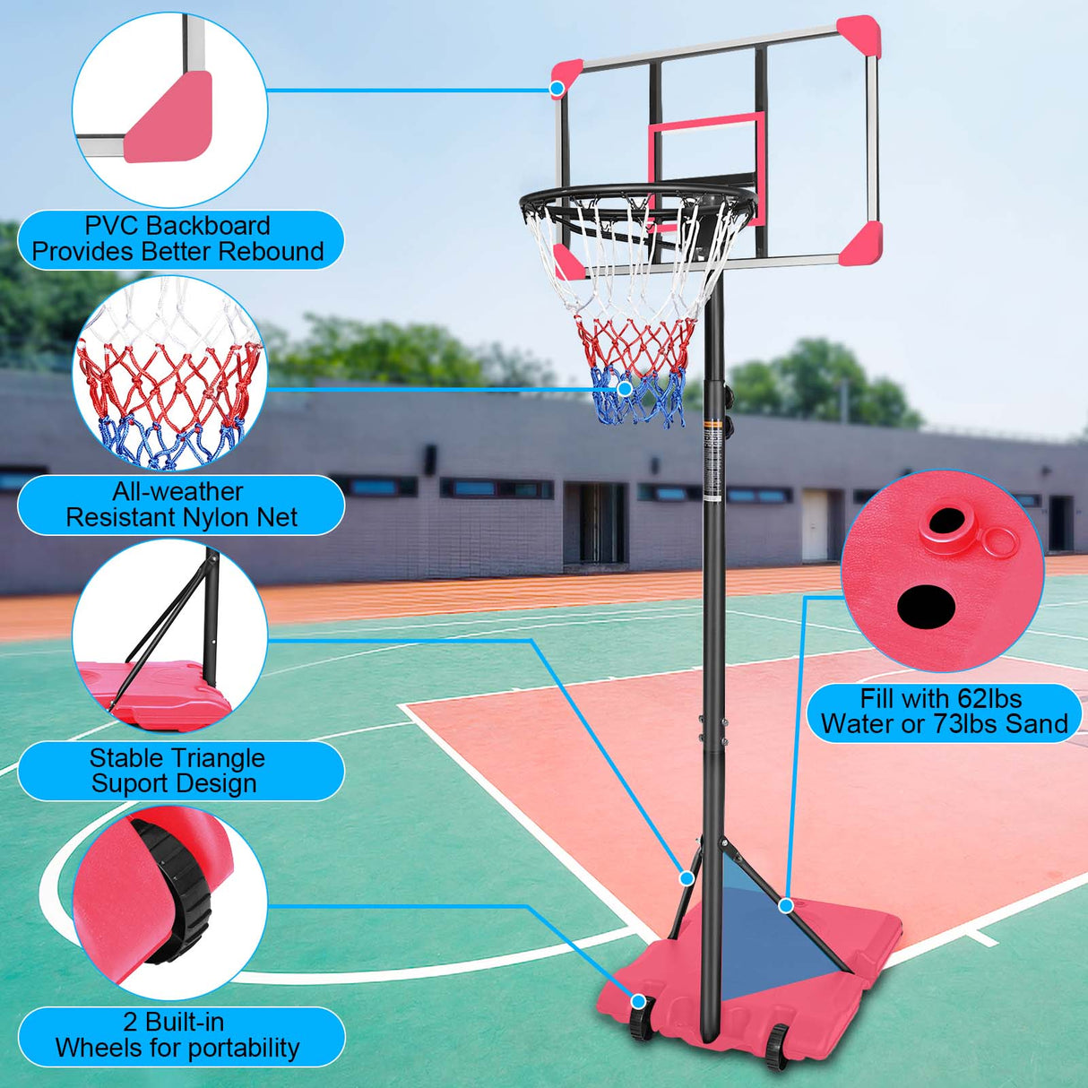 Portable Basketball Goal System with Stable Base and Wheels use for Indoor Outdoor teenagers youth - V.I.P Digital Presence