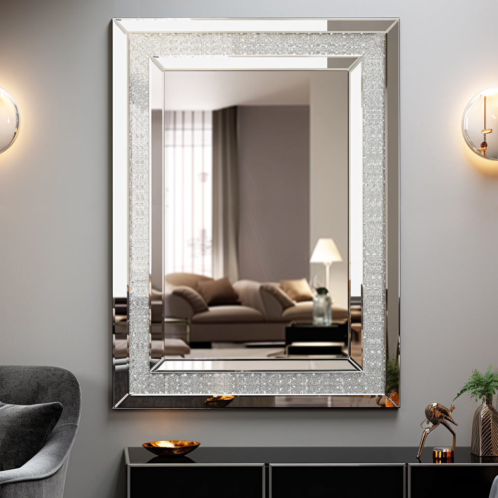 Large Wall-Mounted Silver Decorative Rectangular Wall Mirror for Home, Living Room, Bedroom, Entryway (clear HD mirror) - V.I.P Digital Presence