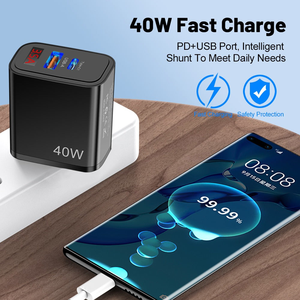 Digital display mobile phone charger PD+USB fast charging mobile phone charging head - V.I.P Digital Presence