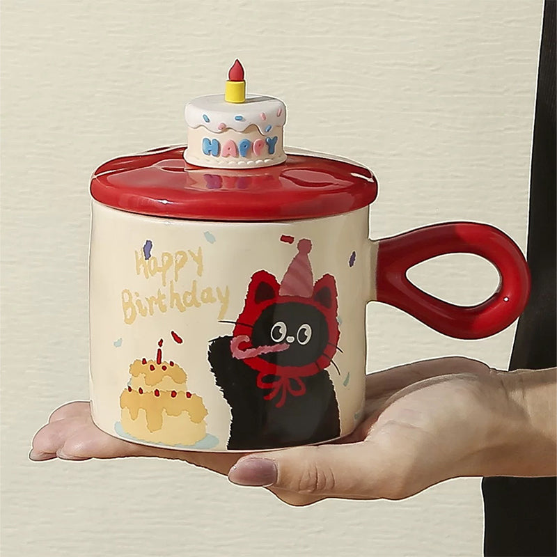 Adorable Cartoon Cat - themed Mug with Lid: A Charming Gift, Ideal for Office Coffee or Water - V.I.P Digital Presence