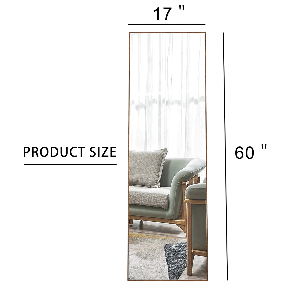 60x17 Brown Solid Wood Frame Full-length Mirror, Dressing Mirror, Bedroom Home Porch