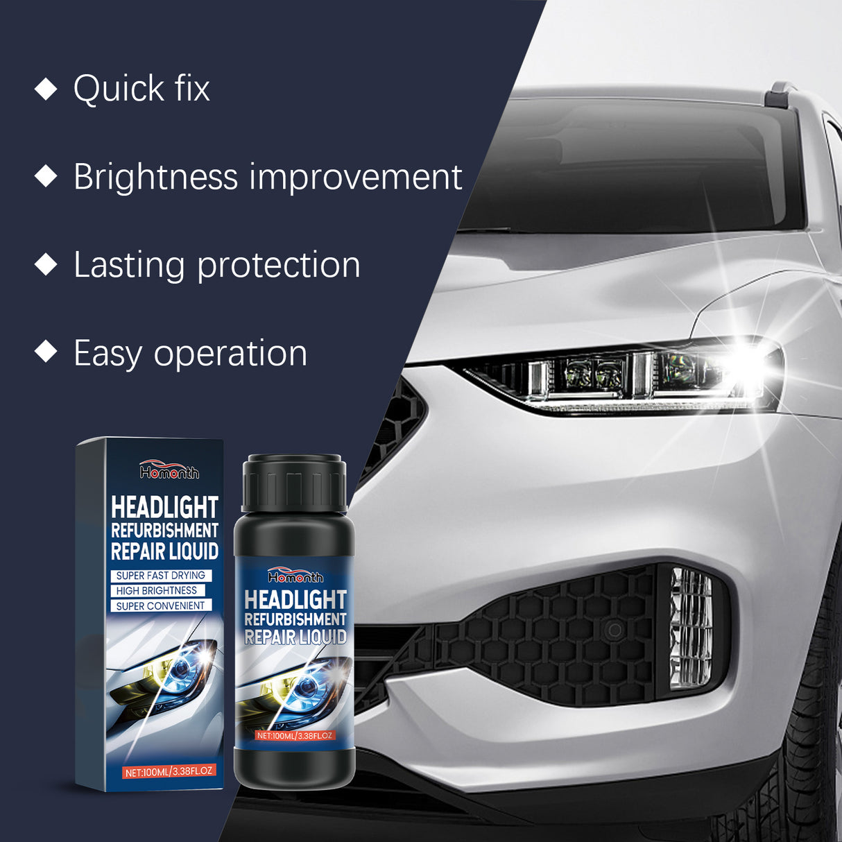 HOMONTH Headlight Refurbishment Repair Liquid, Headlight Yellow Easily Refurbished Reglow Crystal Bright Cleaning Liquid - V.I.P Digital Presence