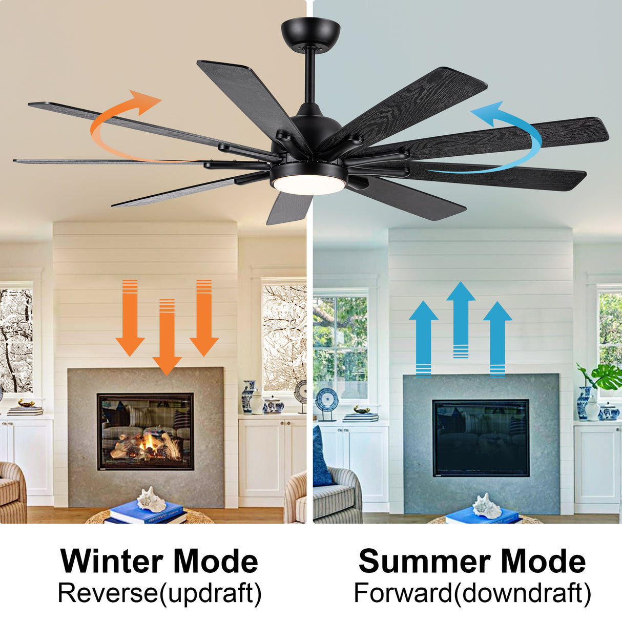 Mordern Farmhouse 62 In Black Ceiling Fan with Smart App and Remote Control - V.I.P Digital Presence