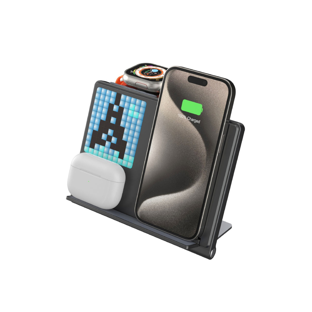 Trending Products Portable 5-in-1 Pixel Animation Foldable Wireless Charger Stand Pad for Mobile Phone Smart Watch Earphone - V.I.P Digital Presence