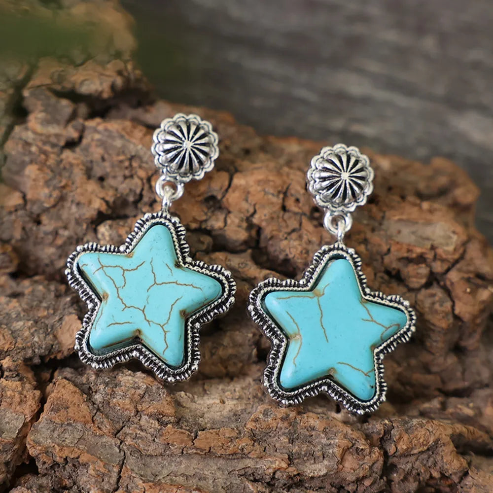 Artificial Turquoise Alloy Star Earrings - V.I.P Digital Presence