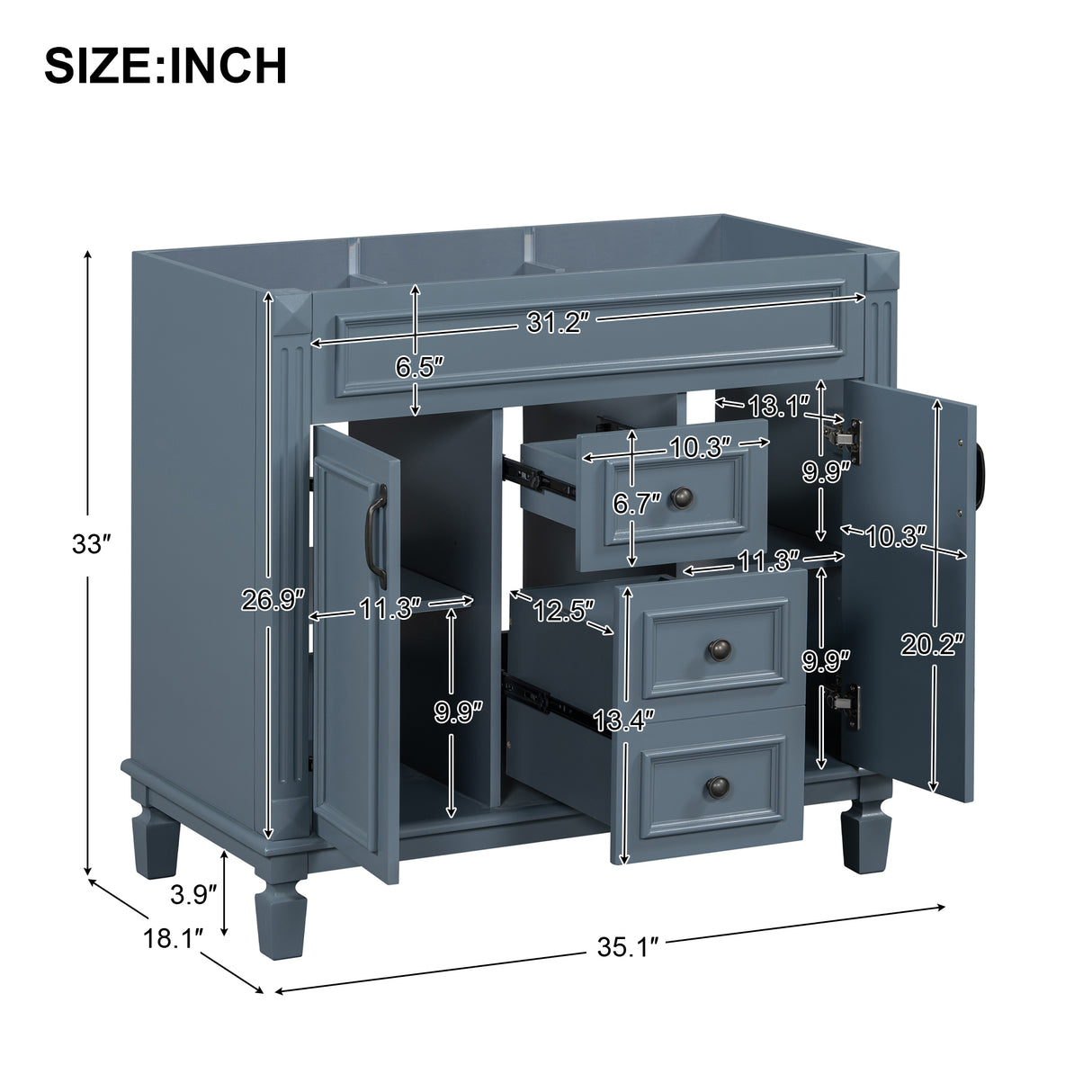 36'' Bathroom Vanity without Top Sink Cabinet only Modern Bathroom Storage Cabinet with 2 Soft Closing Doors and 2 Drawers - V.I.P Digital Presence