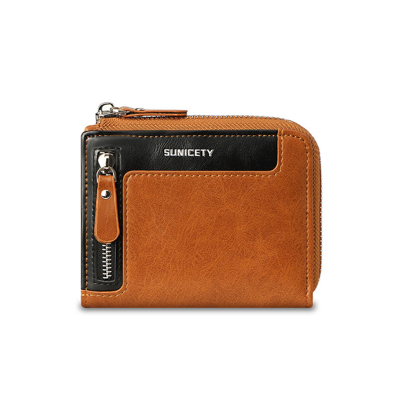 Wallet Men's Fashionable Leather Zipper Leather Bag RFID Multi Card Function ID Card Bag - V.I.P Digital Presence