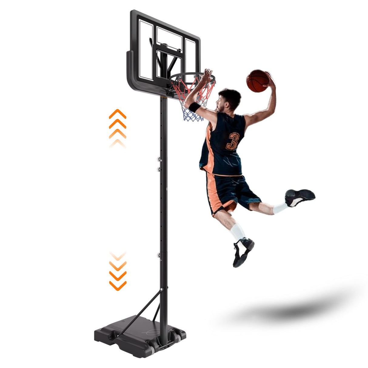 Basketball Hoop Basketball System 4.76-10ft Height Adjustable with 4 Basketball, Net Pocket, Inflator Set - V.I.P Digital Presence