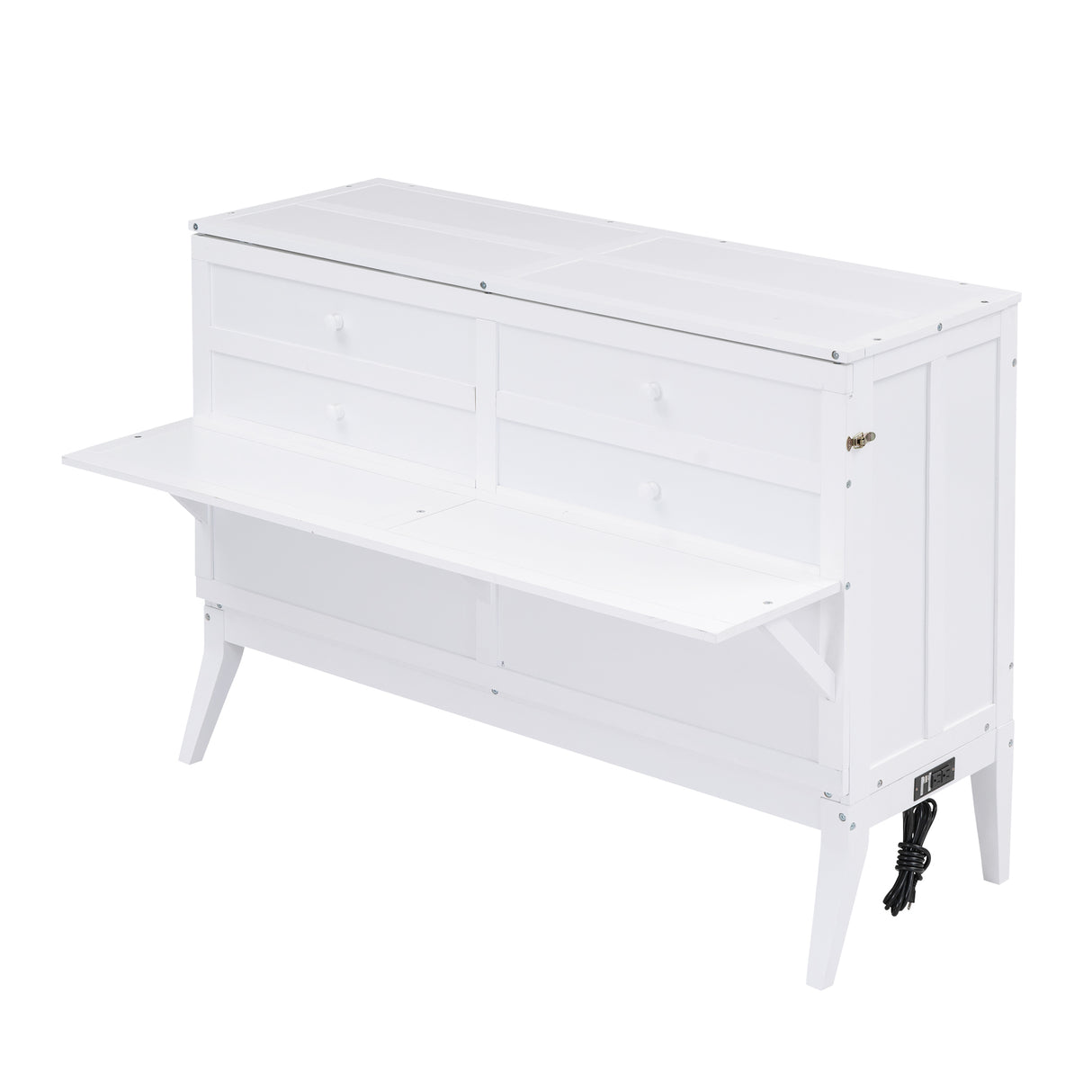 Queen Size Murphy Bed with Built-In Charging Station and a Shelf White