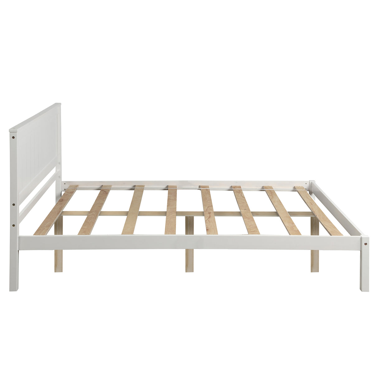 Platform Bed Frame with Headboard Wood Slat Support No Box Spring Needed Full White