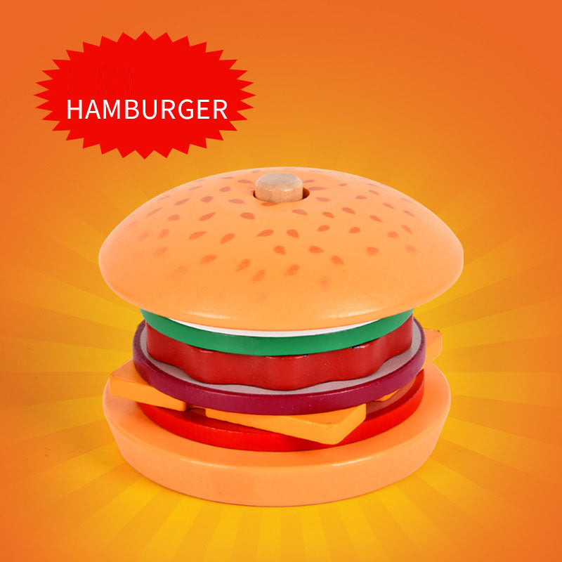 Baby wooden simulation burger, french fries, sandwich set, pillar pairing, food cutting, kitchen utensils, play with toys - V.I.P Digital Presence