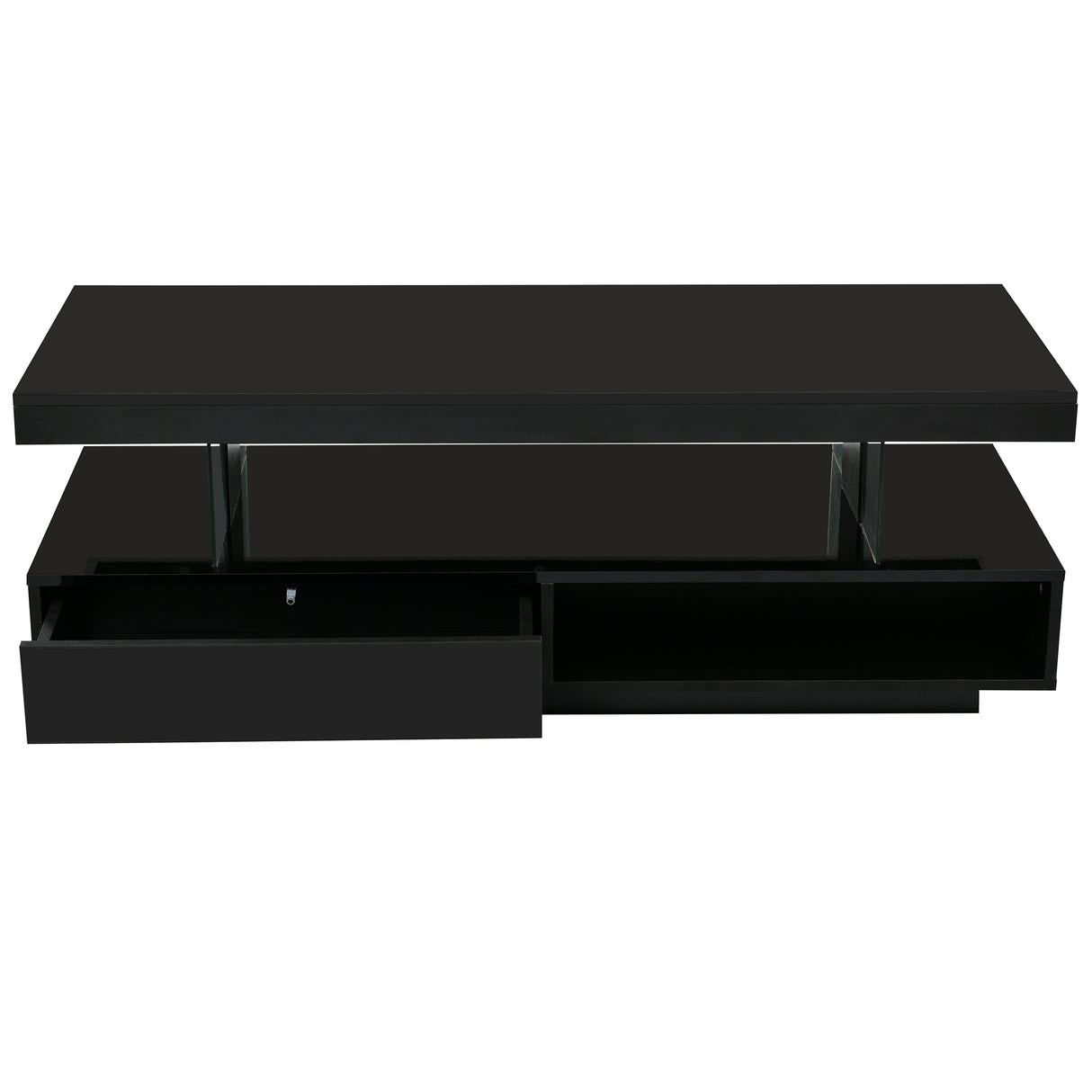 U-Can LED coffee table with storage space, modern central table with 2 drawers and display rack, equipped with LED lights, black - V.I.P Digital Presence