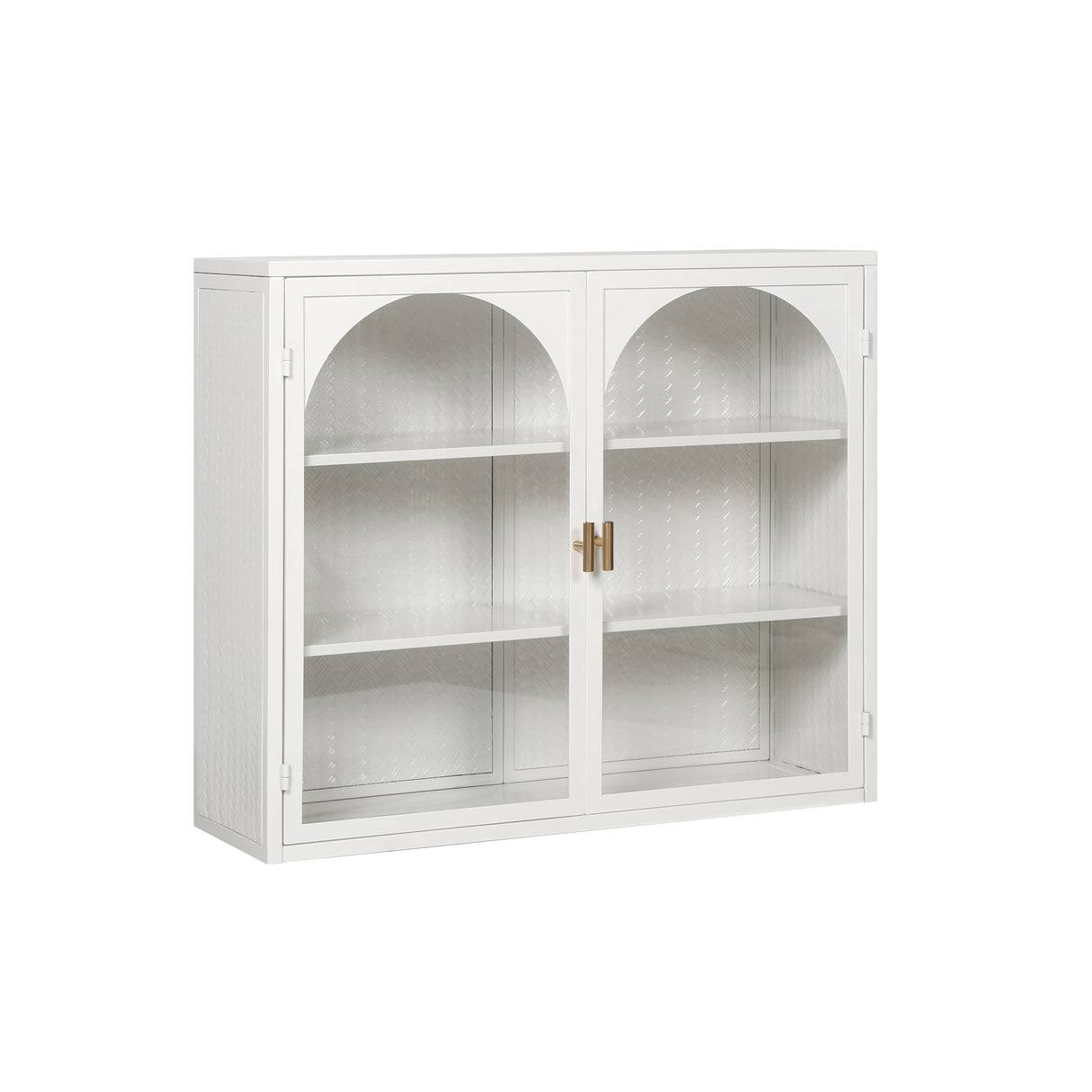 27.56"Glass Doors Modern Two-door Wall Cabinet with Featuring Three-tier Storage White