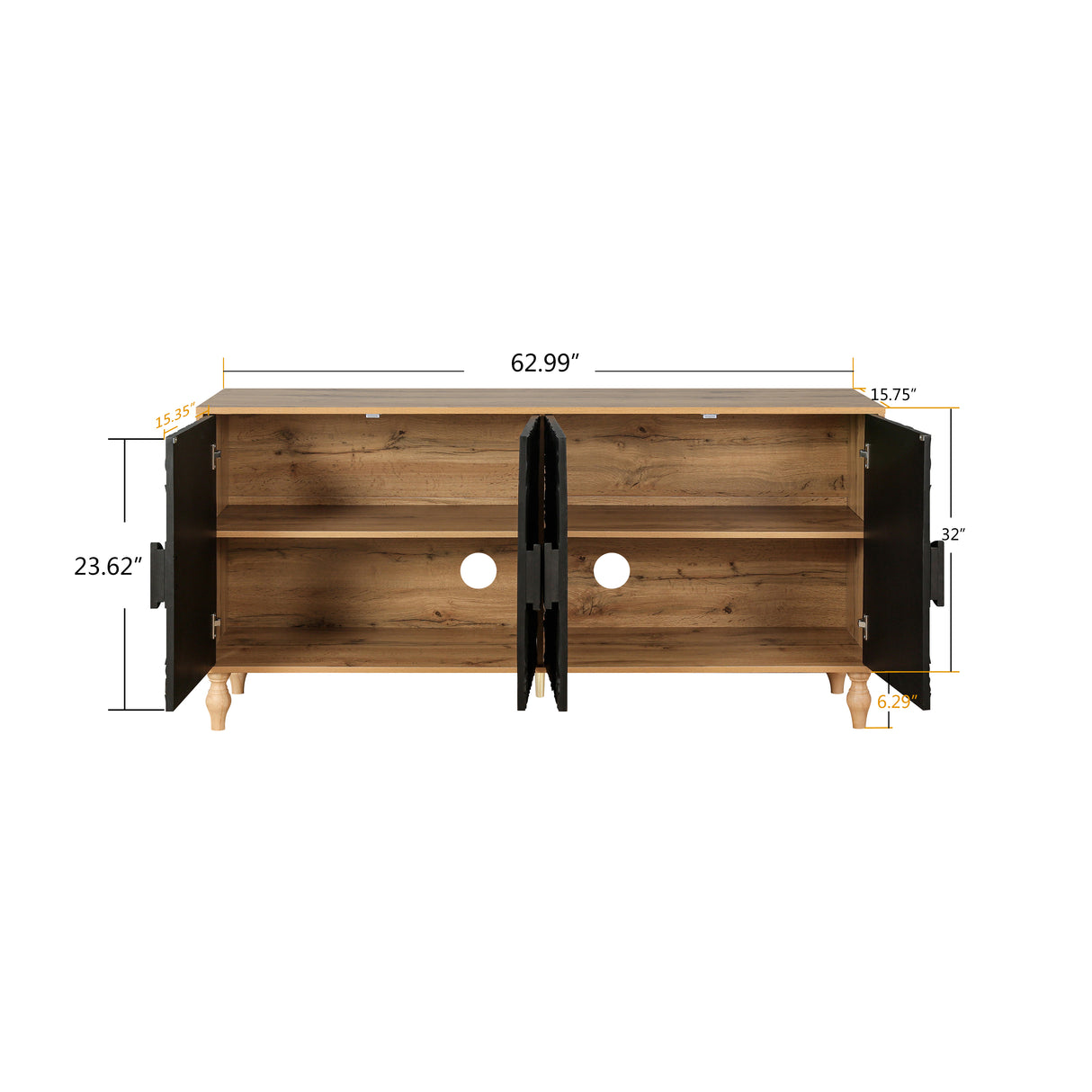 Black Carved Symmetrical Design Door And Wood Coloured Frame For TV Stand Table,Living Room ,Entryway - V.I.P Digital Presence