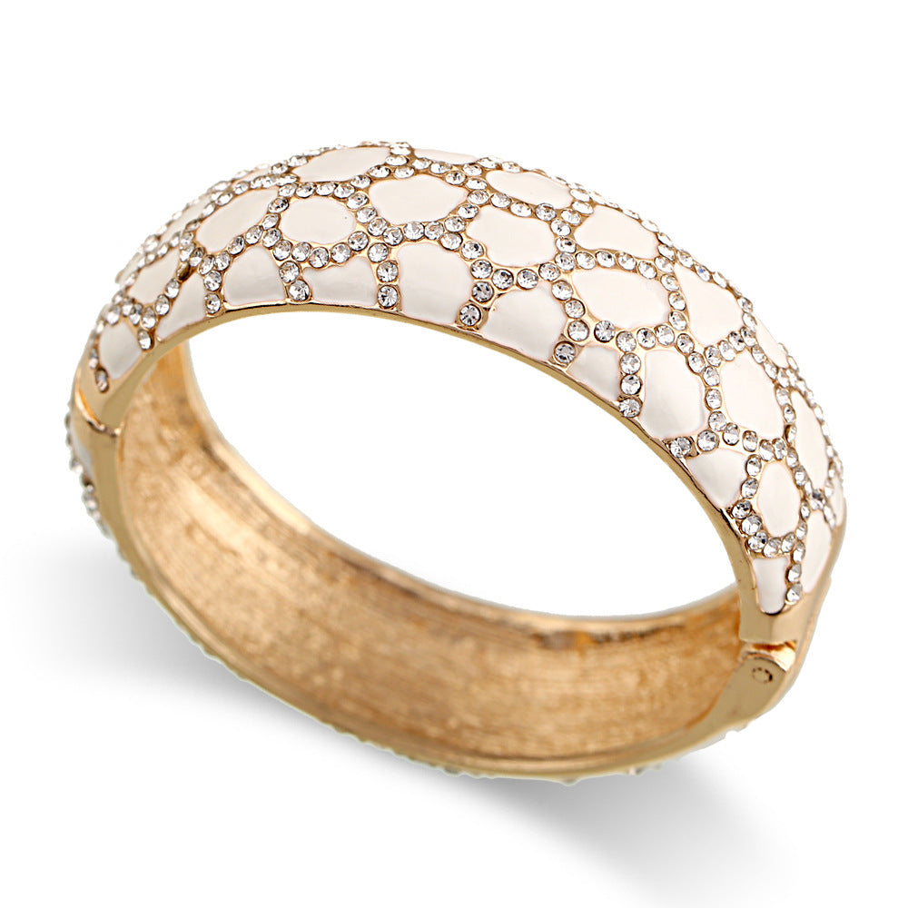 Leopard patterned enamel full diamond drop glaze fashionable alloy open bracelet in 6 colors - V.I.P Digital Presence