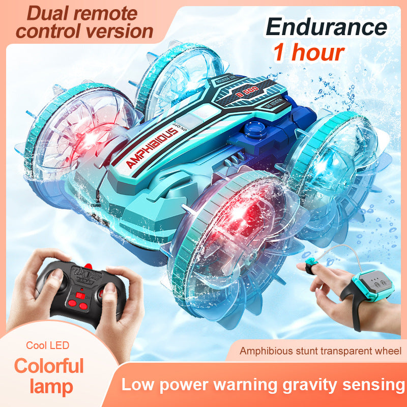 Colorful light wheel double-sided stunt amphibious remote control car watch dual control four-wheel drive power - V.I.P Digital Presence