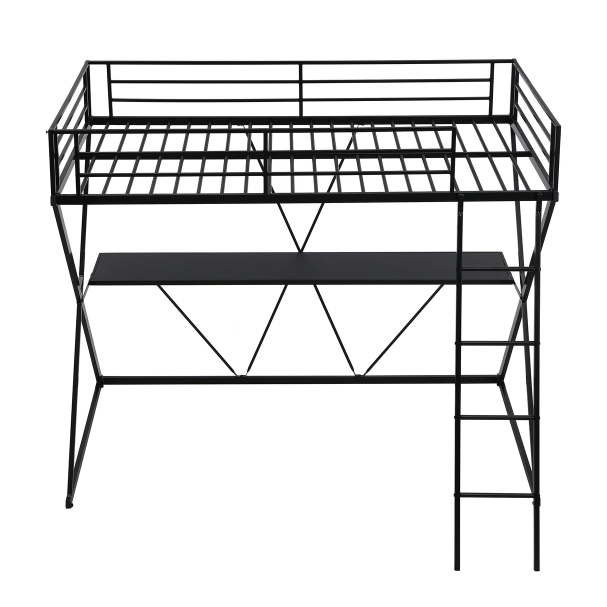 Twin Size Loft Bed with Desk Ladder and Full-Length Guardrails X-Shaped Frame Black