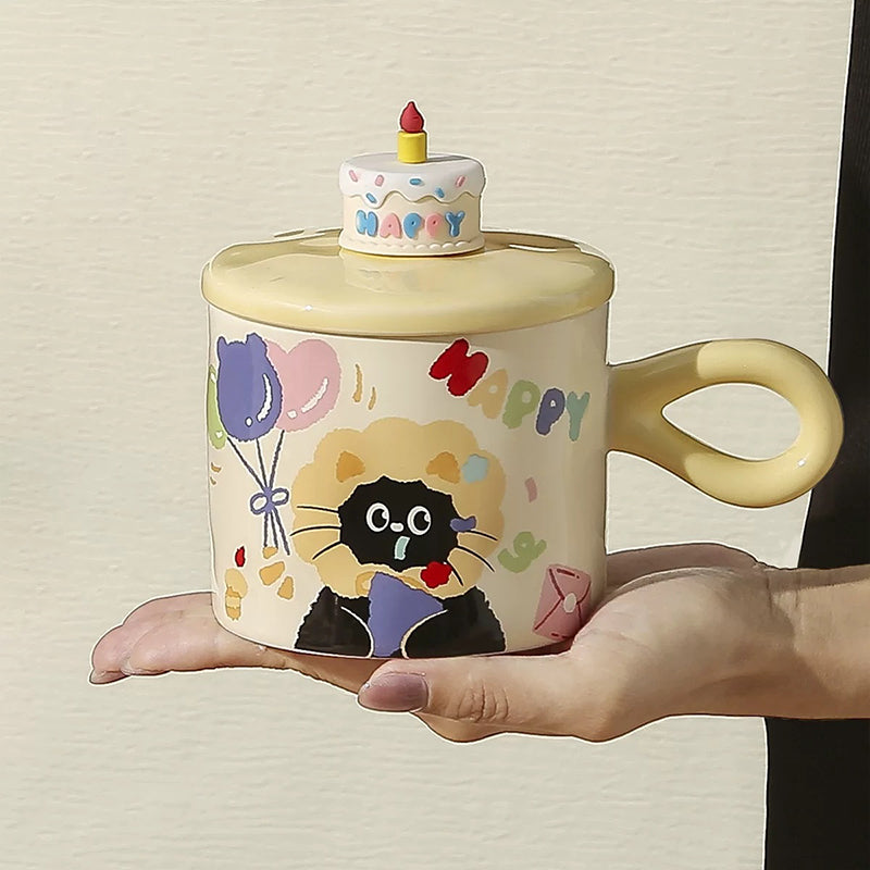 Adorable Cartoon Cat - themed Mug with Lid: A Charming Gift, Ideal for Office Coffee or Water - V.I.P Digital Presence
