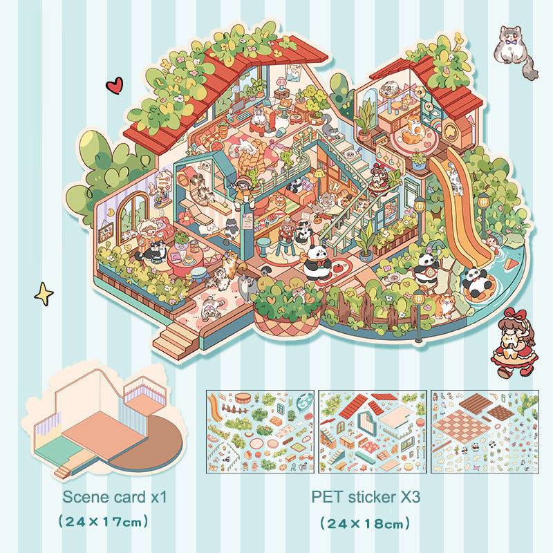 Landscape stickers large 3D stereoscopic scene collage miniature scene ledger stickers DIY stickers