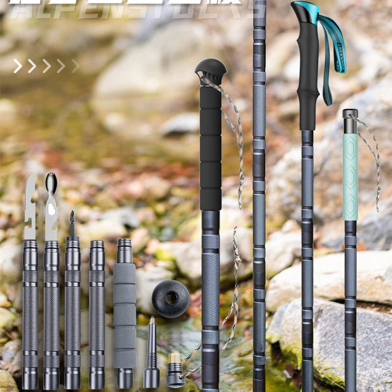 Folding telescopic outdoor hiking tactical self-defense stick Walking stick - V.I.P Digital Presence
