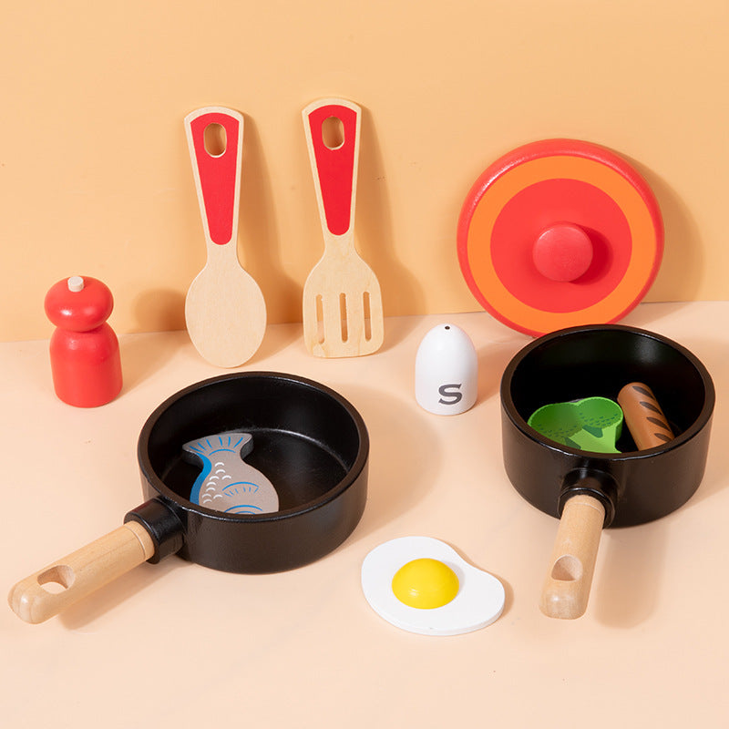 Children's wooden simulation home cooking pot set kitchen cooking with joy cooking utensils wooden toys - V.I.P Digital Presence