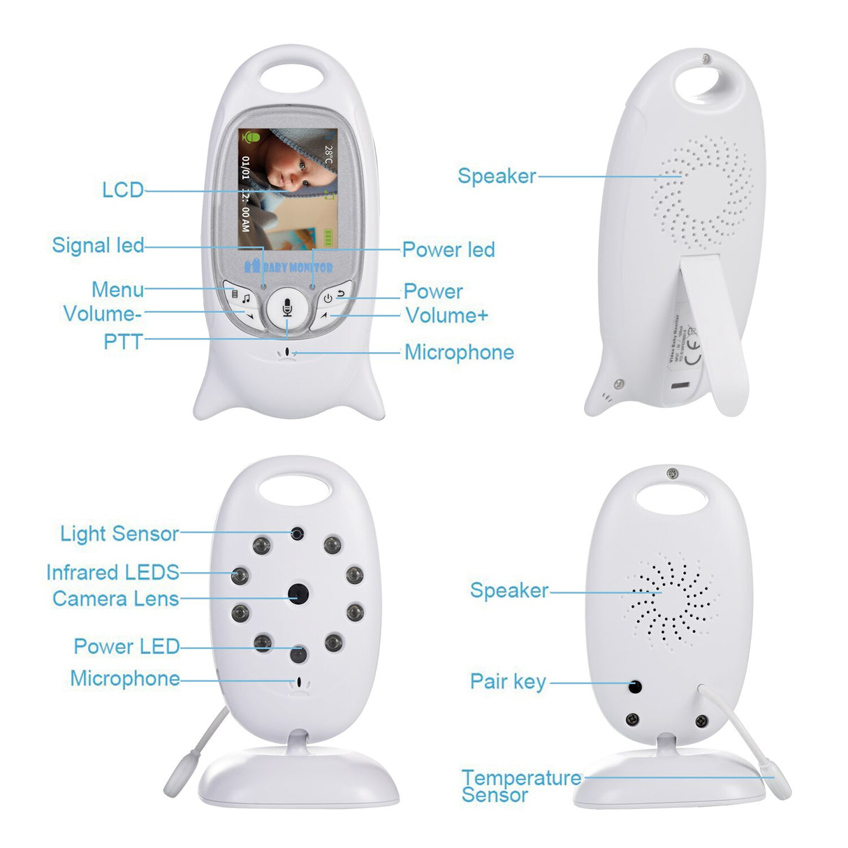VB601 Baby Monitor 2 inch BeBe Baba Electronic Babysitter Radio Video Nanny Camera Night Vision Temperature Monitoring 8 Lullaby - V.I.P Digital Presence