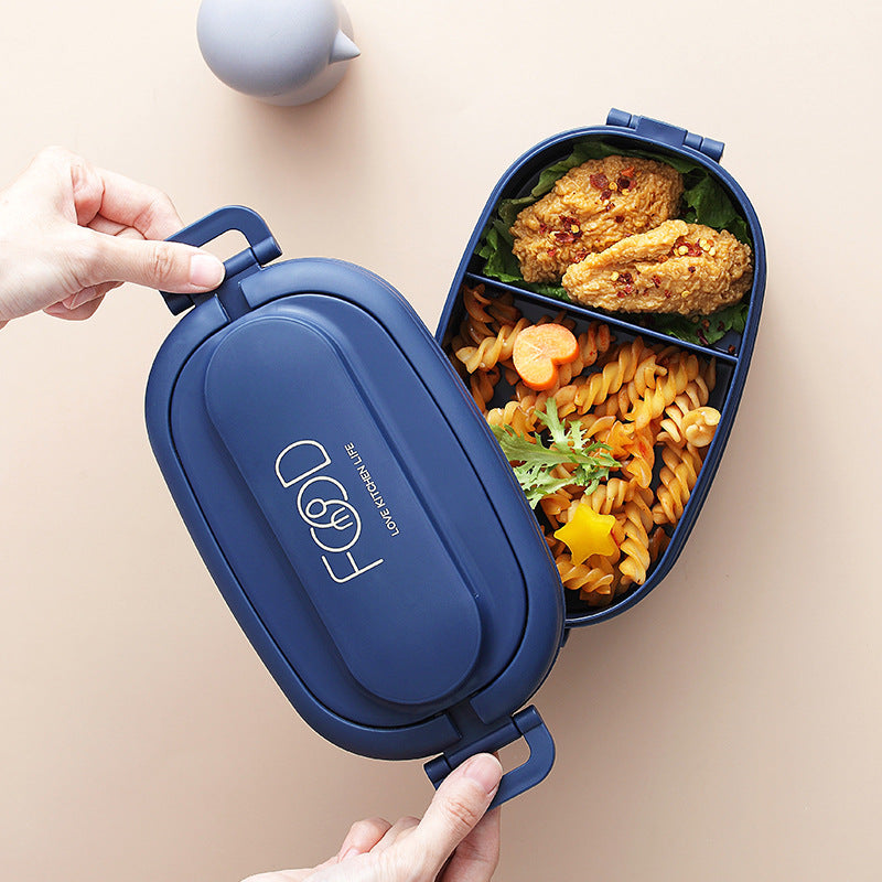 Japanese style simple portable microwaveable double layer partition lunch box bento box with cutlery - V.I.P Digital Presence