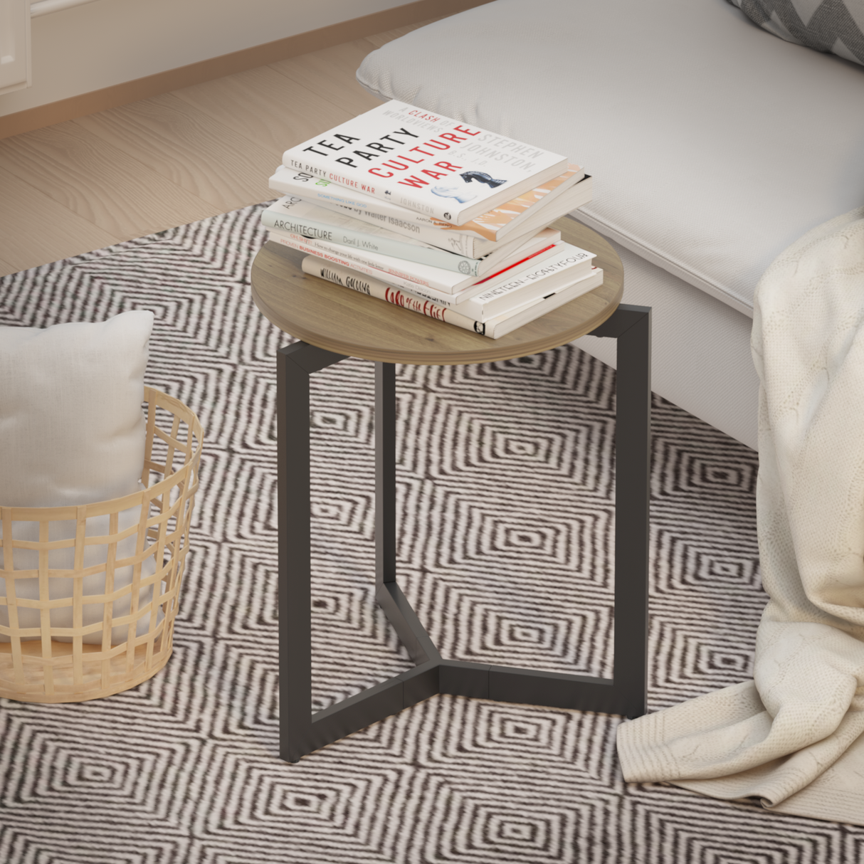 19.68''H Round Side Table, Round Accent End Table with Sturdy Metal Frame, Round Nightstand, for Living Room, Brown - V.I.P Digital Presence