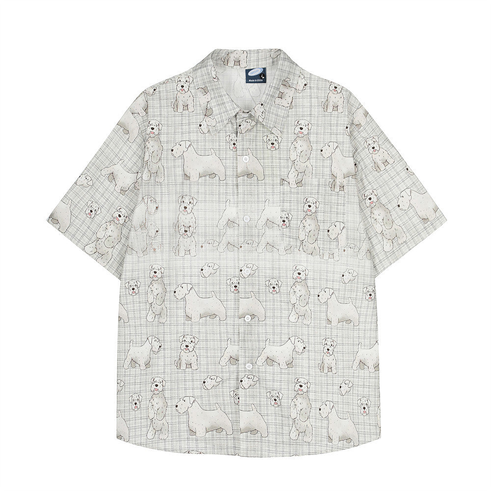 Digital Full Print Cartoon Dog Plaid Short Sleeve Shirt Loose Casual Turn-Down Collar Summer Shirt for Men - V.I.P Digital Presence