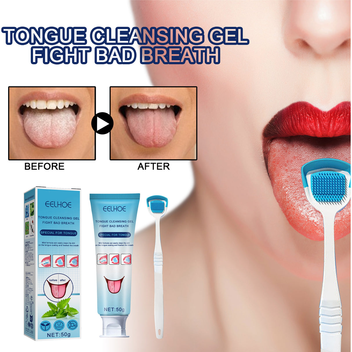 Tongue Coating Cleansing Gel, Tongue Coating Cleansing Oral Care Removes Bad Breath And Freshens Breath Gel With Brush - V.I.P Digital Presence