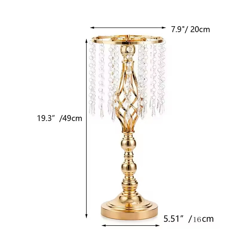Wrought Iron Metal Flower Stand with Crystal Acrylic Beads Hanging Flower Arrangement, Gold-Plated Decoration for Wedding Tables - V.I.P Digital Presence