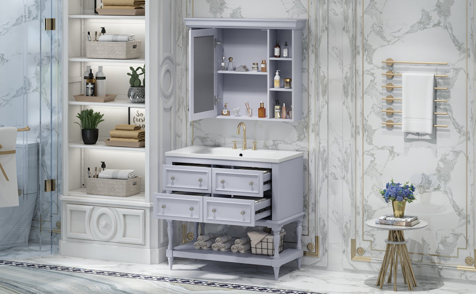 36'' Bathroom Vanity with Medicine Cabinet, Modern Mirror Cabinet with Adjustable Shelf, Bathroom Storage Cabinet with 4 Drawers - V.I.P Digital Presence