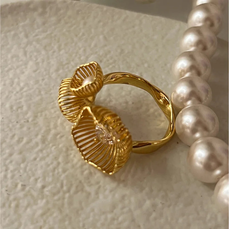 Ring, Golden Pearl, Retro Couple, Creative Wings Design, Thai Silver Party, Jewelry, Birthday Gift - V.I.P Digital Presence
