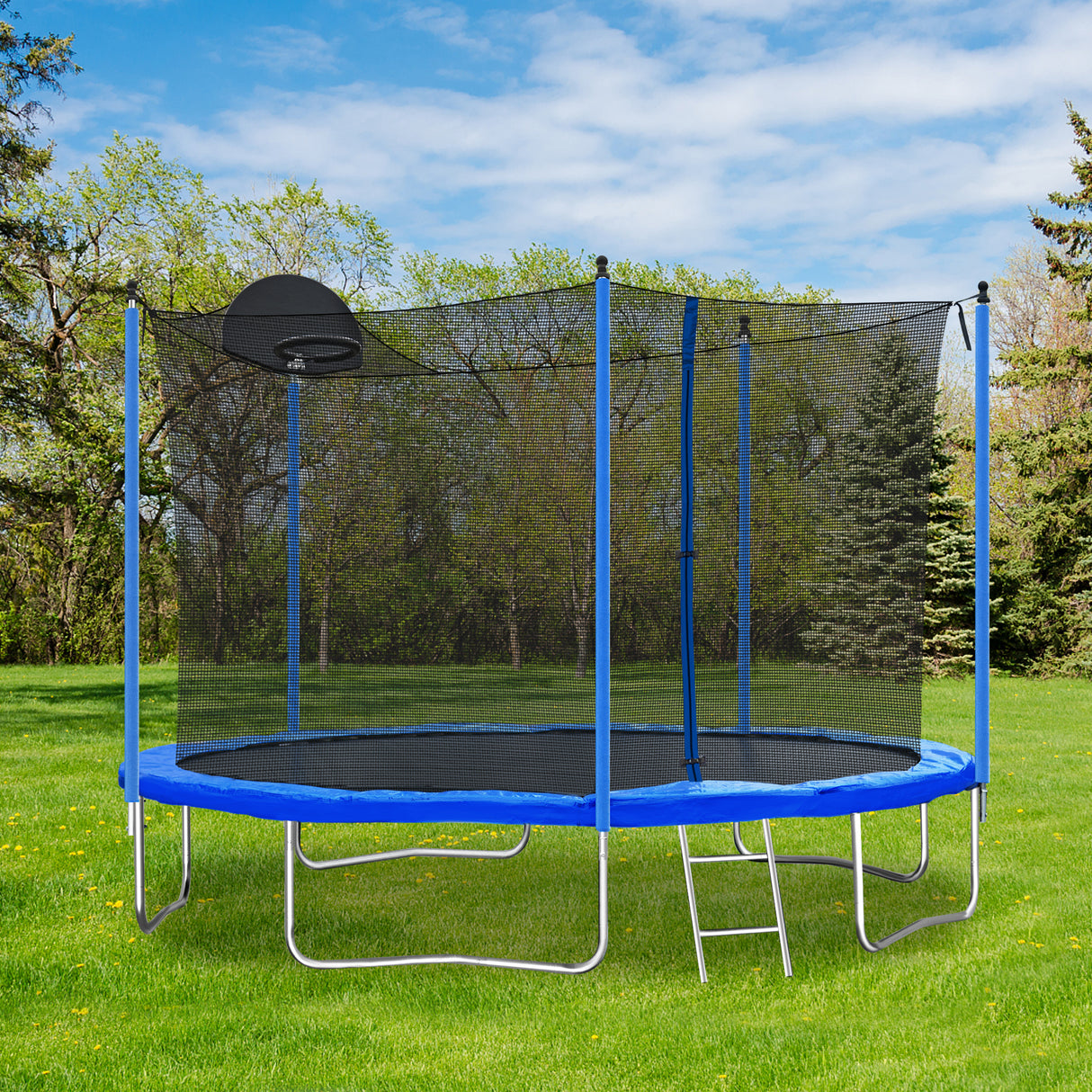 12FT Trampoline for Adults & Kids with Basketball Hoop, Outdoor Trampolines w/Ladder and Safety Enclosure Net for Kids and adult - V.I.P Digital Presence