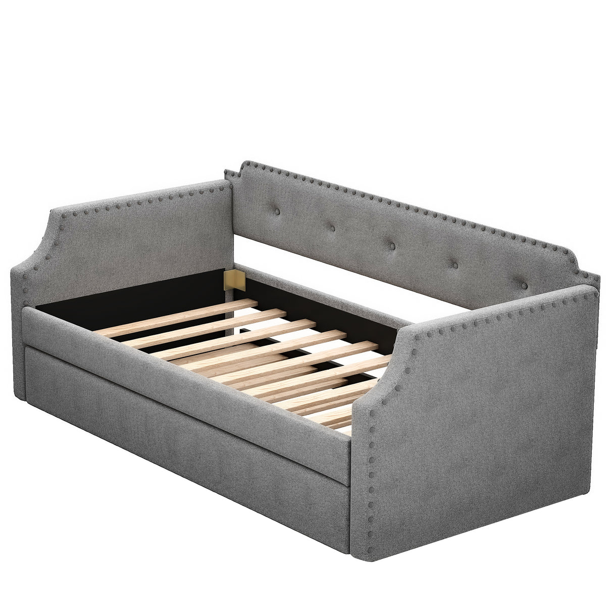 Upholstered Daybed with Trundle, Wood Slat Support,Upholstered Frame Sofa Bed Twin Gray