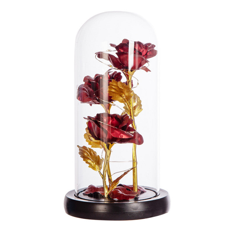 Valentine's Mother's Day Gift: Three Glass Cover Gold Foil Roses Ornament, Eternal Flower LED Night Light - V.I.P Digital Presence